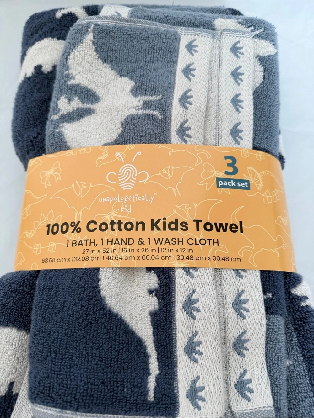 Unapologetically Kid Blue & Cream Dinosaur Kids Towel Set